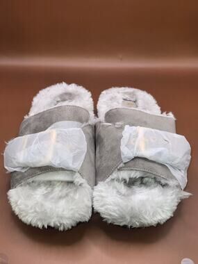 Women's Size 8 Gray Plush Lined Two Strap Slide Sandals New